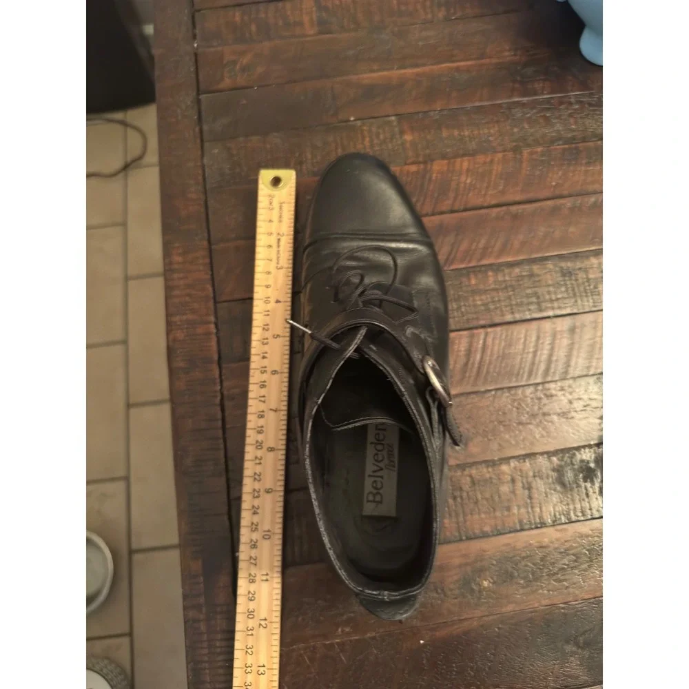 Belvedere Florence Black Leather Cap Toe Monk Strap Chukka Boots Lug Sole 11.5